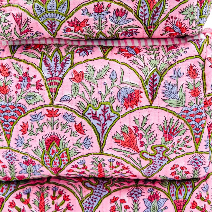 Inner Child - Wholesale Toiletry Bag - Women's - Pink Arch Blockprint Toiletry Makeup Bag, Set of 3