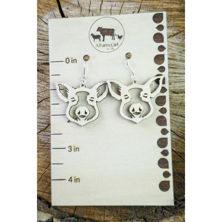 A Farm Girl by Tess - Wholesale Dangle Earrings - Cut-Out Pig Wood Dangle Earrings3