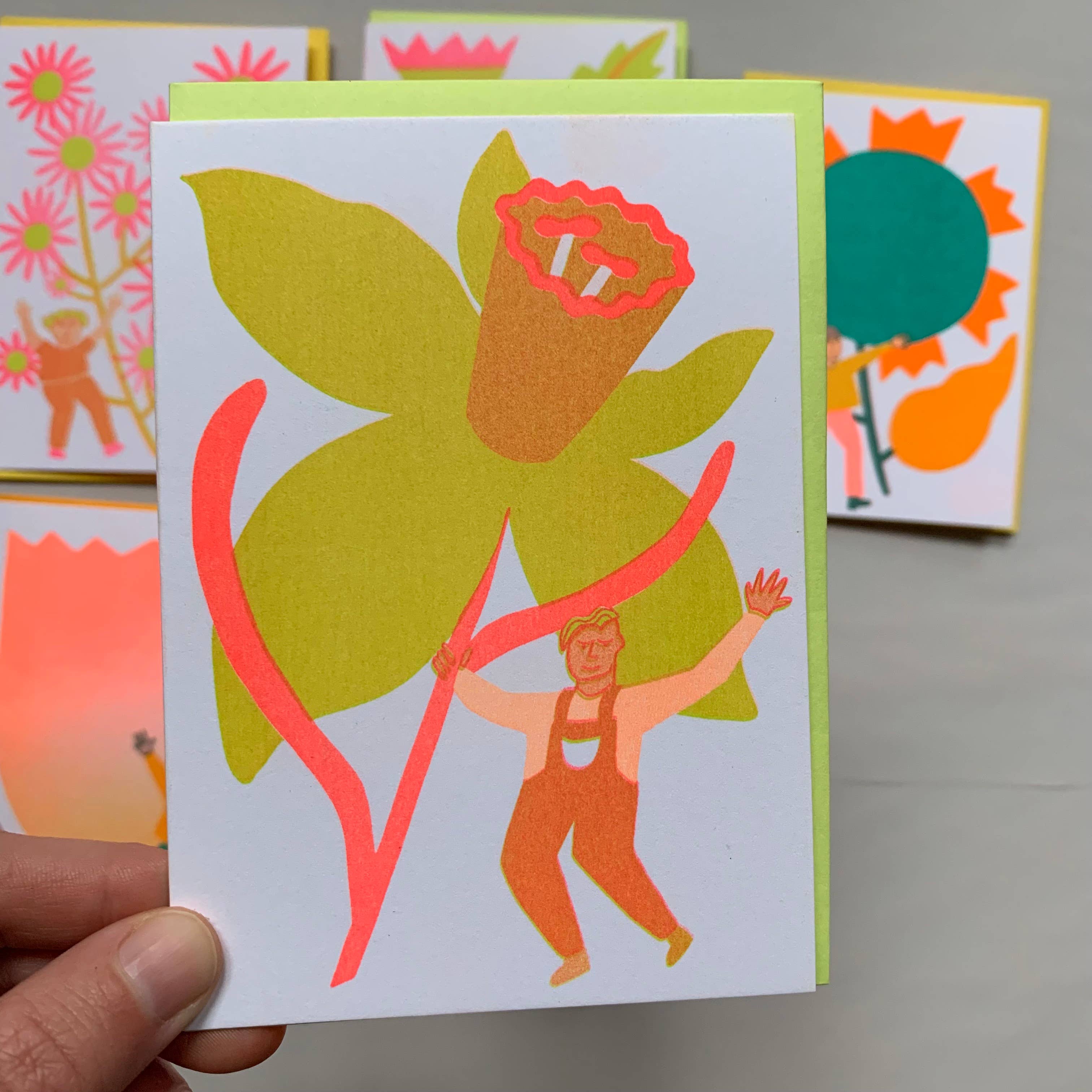 Katie Blanchard Art + Works - Wholesale Everyday Greeting Card - Daffodil - Blooming Risograph Mini (4-bar) Card1