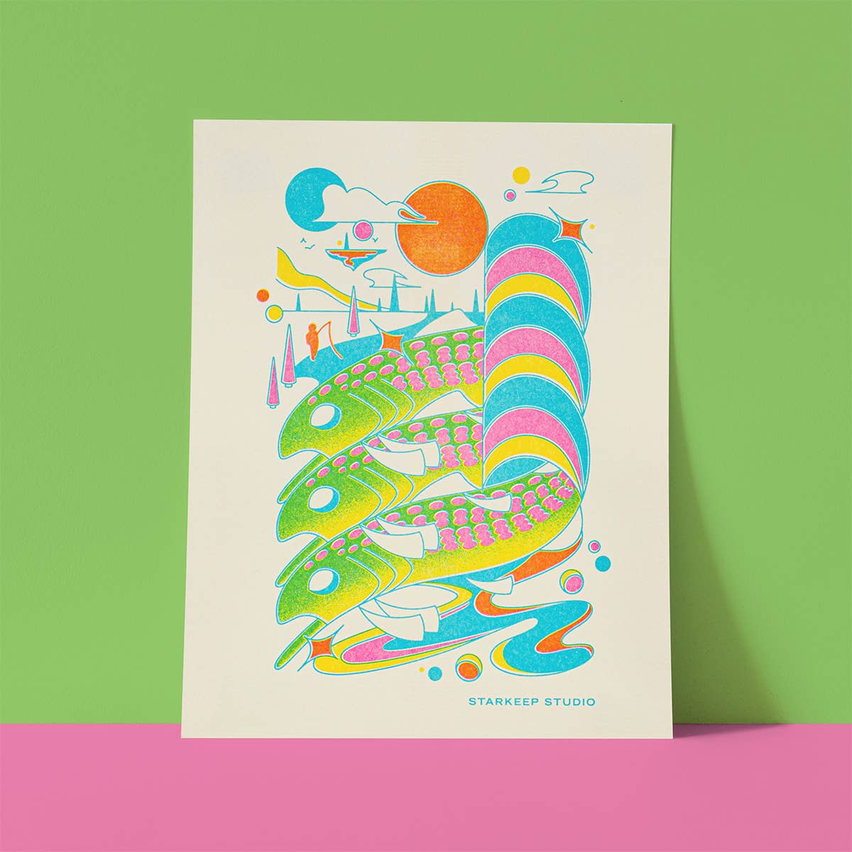 StarKeep Studio - Wholesale Art Print - Space Fishin' Risograph Print | 8.5x11 Riso Print