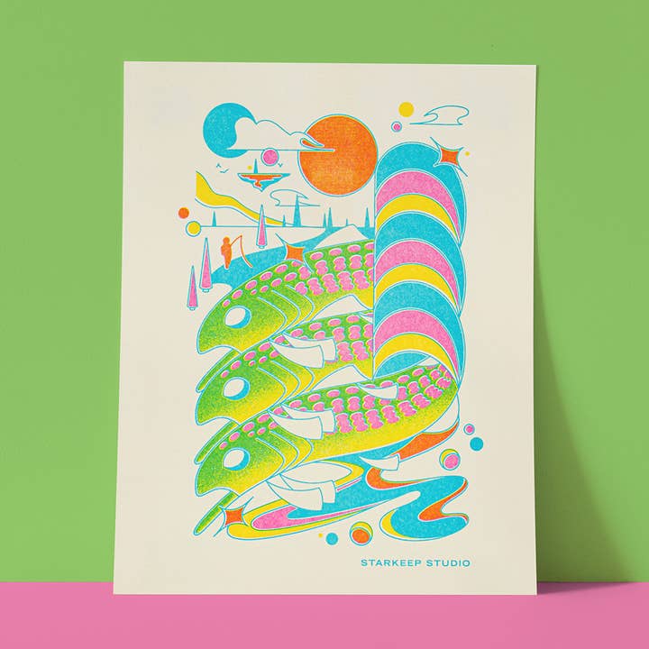 Space Fishin' Risograph Print | 8.5x11 Riso Print for wholesale by StarKeep Studio