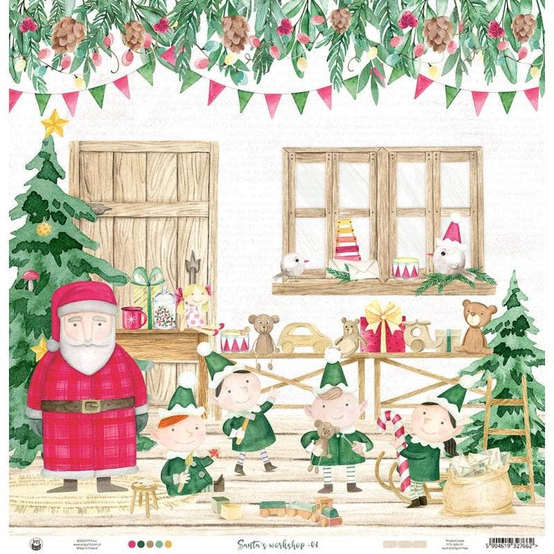 P13 - Wholesale Flat Wrap - Paper Santa'S Workshop 01, 12X12"1