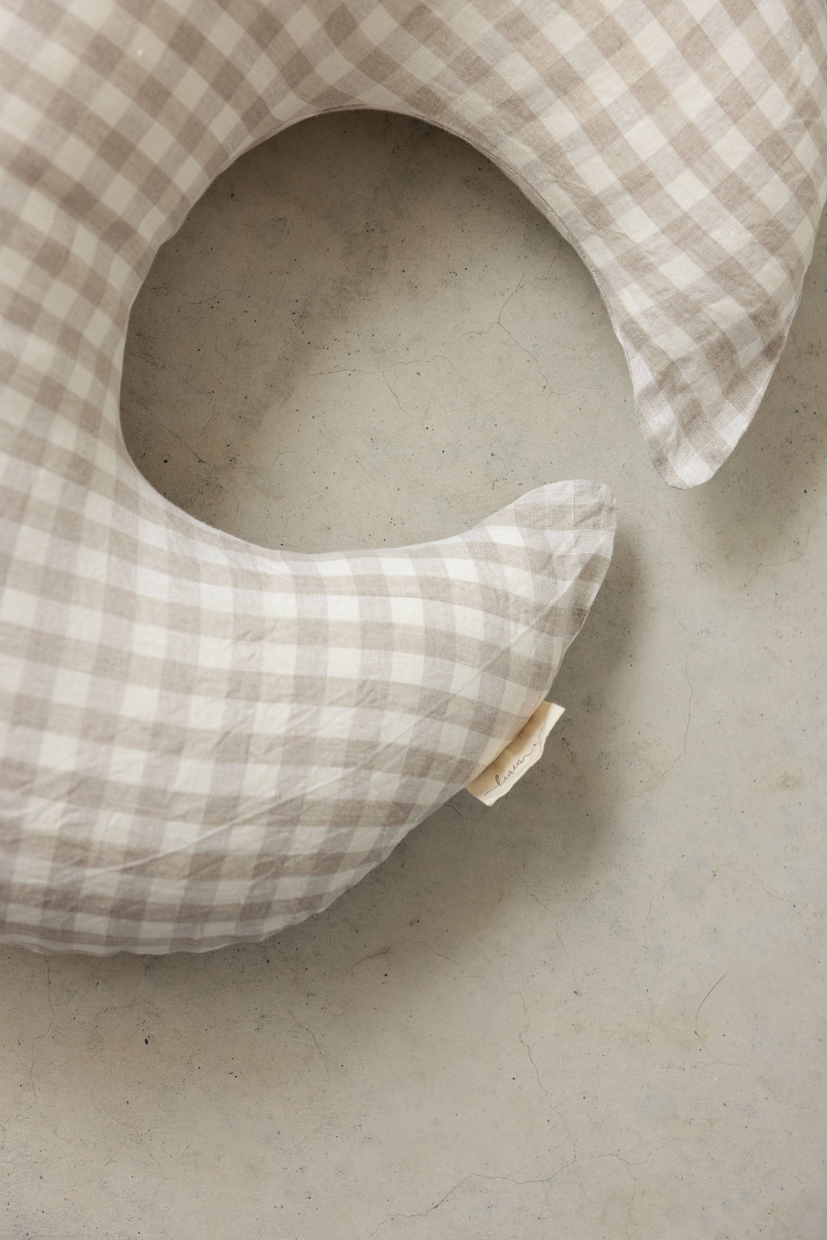 Beige Nursing Pillow & Cover- Moon Shape- Gingham for wholesale on Faire3