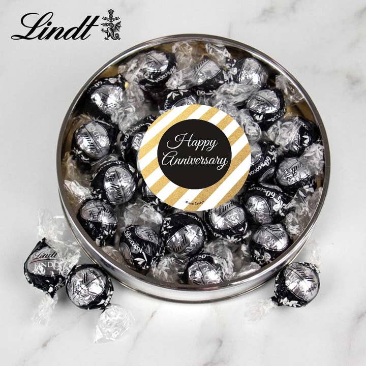 Anniversary Tin - 60% Dark Chocolate Lindor Truffles, Black for wholesale by Just Candy