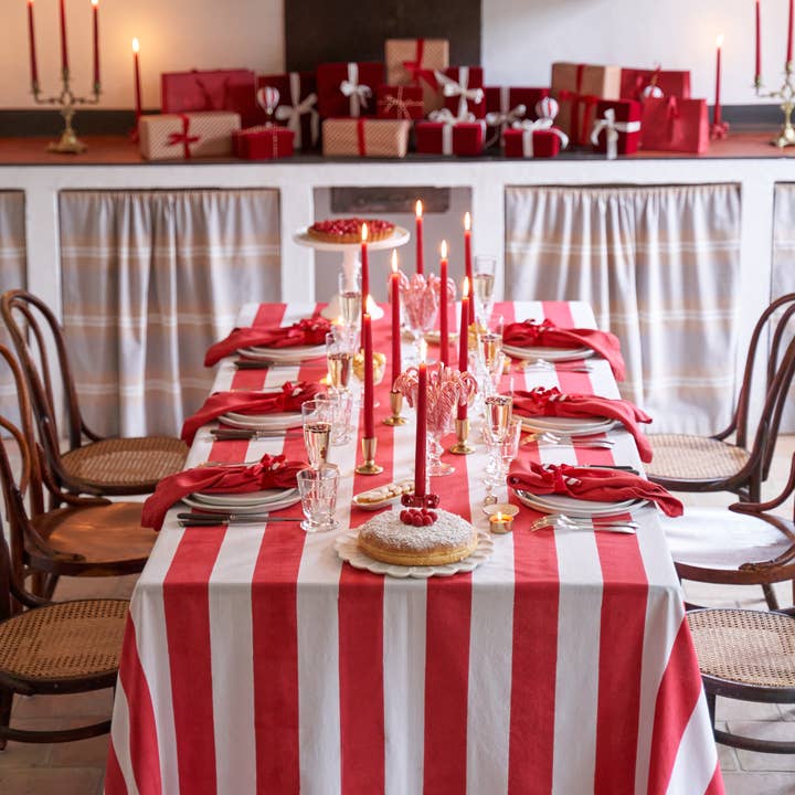 St. Tropez Red Stripes | French Tablecloth for wholesale by Couleur Nature