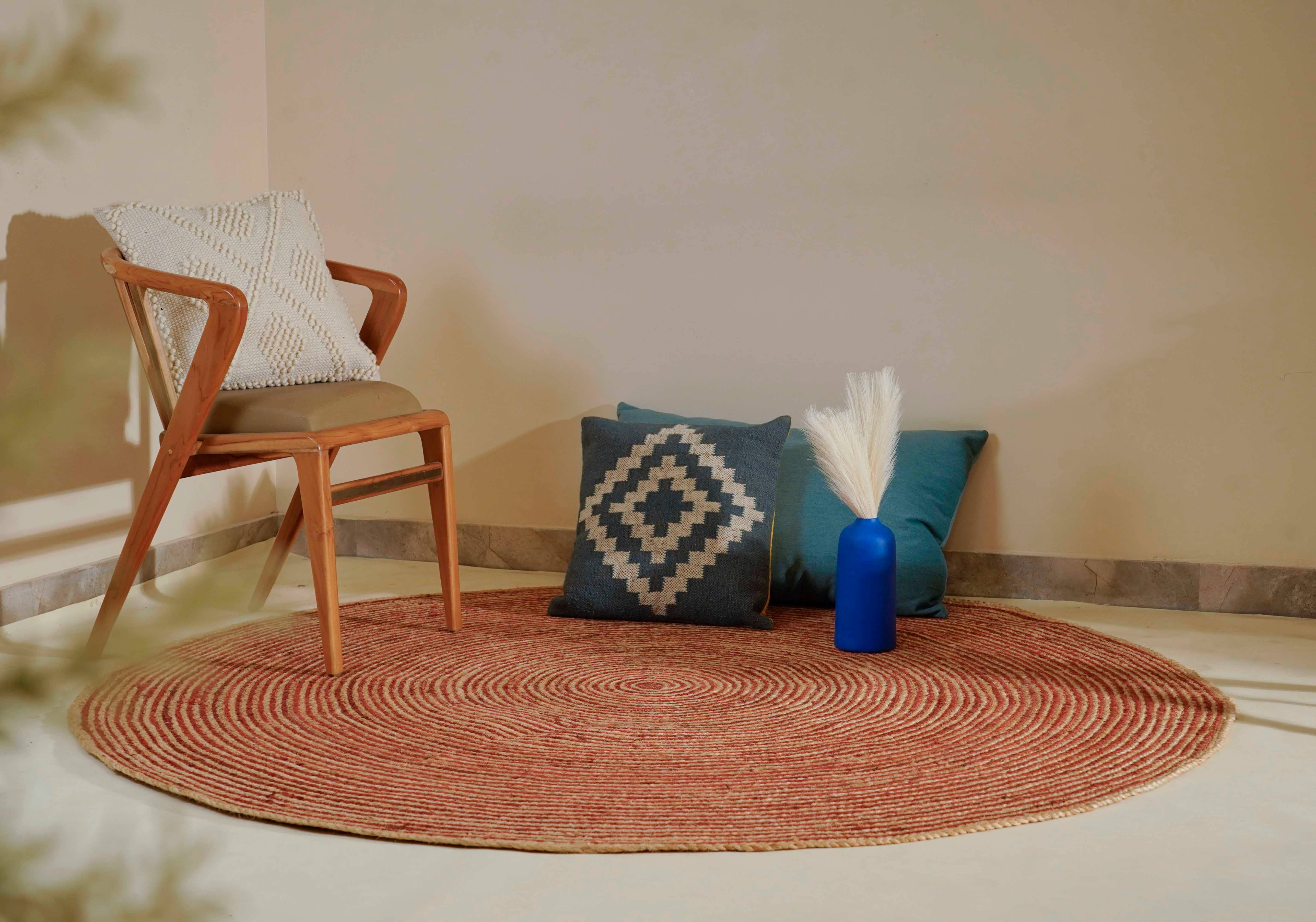 Chouhan Rugs - Wholesale Area Rug - Beige With Red Mix Round Jute Rug Boho Decor Rug Living Room1