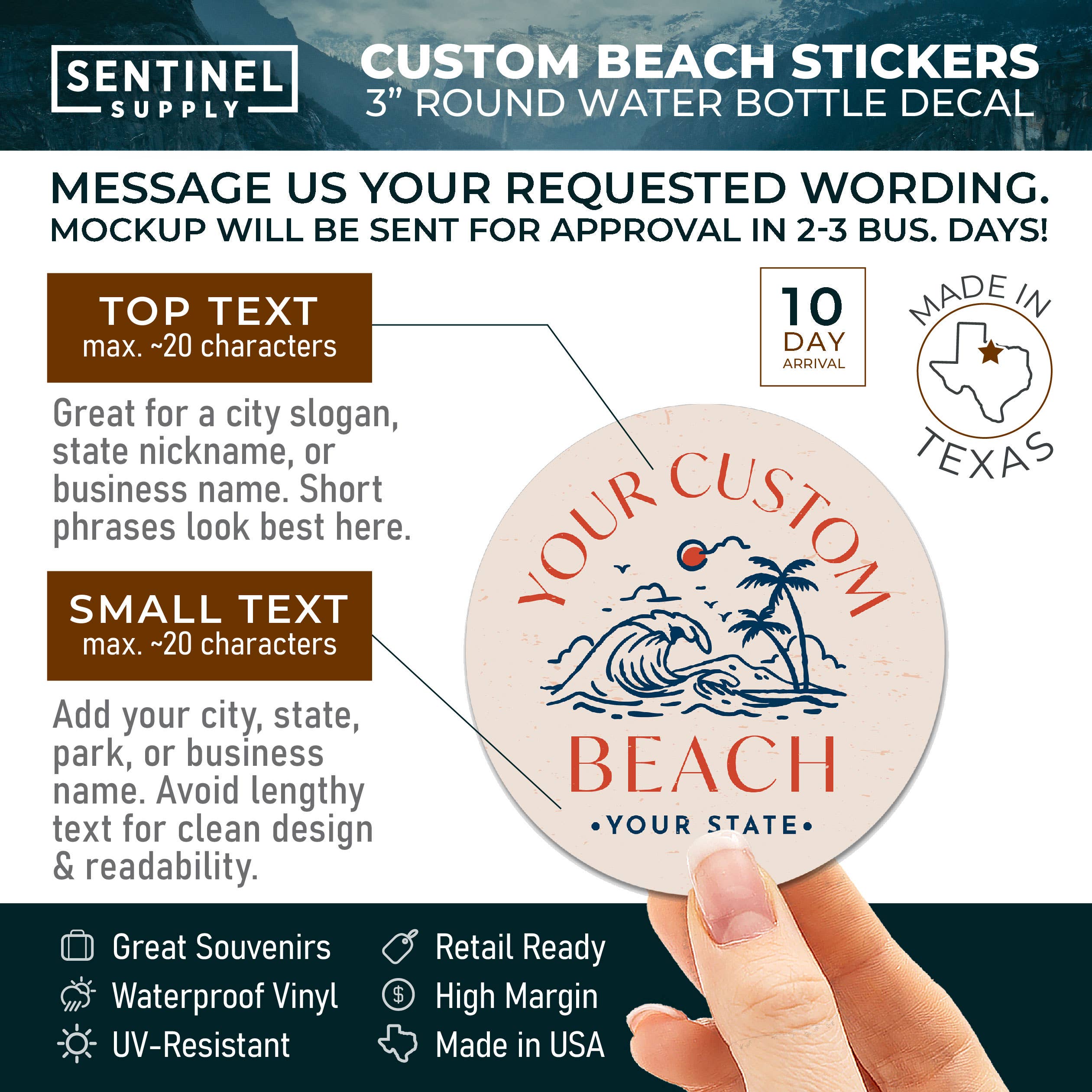 Sentinel Supply - Wholesale Sticker - Custom Beach Sticker - Name Drop Decal1
