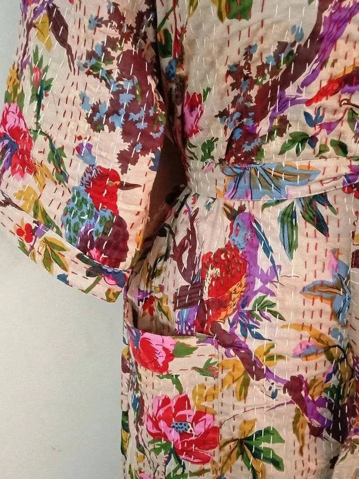GYPSY STUDIO - Wholesale Robe – Women's - Bird Print Kimono Kantha Jacket Handmade Kantha Yukata Dress4