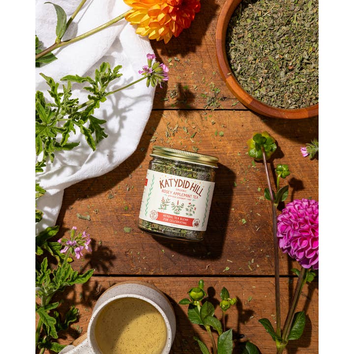Katydid Hill Farm - Wholesale Loose Tea - Rosey Applemint Tea - organic herbal tea blend for celebrating