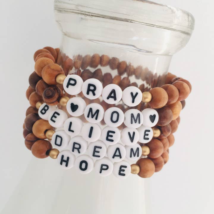 Inspirational Word Olive Wood Stretch Bracelet for wholesale by HL Stacks