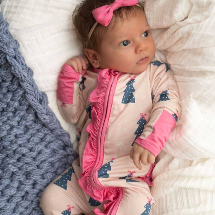 Dolly Lana - Wholesale Sleepsuit - Baby - Ruffled Zippered Footie in Pink Christmas4