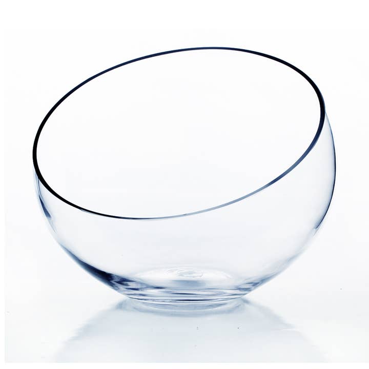 WGV Clear Slant Cut Unique Bowl Glass Vase - 9" x 8.25"H for wholesale by WGV International