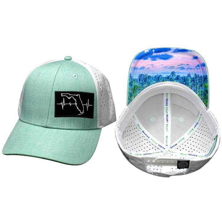Florida Hat | Low Profile | Ponytail | Teal - White for wholesale by The Heartbeat Brand