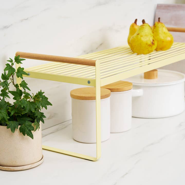 Yamazaki Home - Wholesale Kitchen Storage/Organizer - Countertop Wire Shelf - Steel + Wood - Yellow Pear