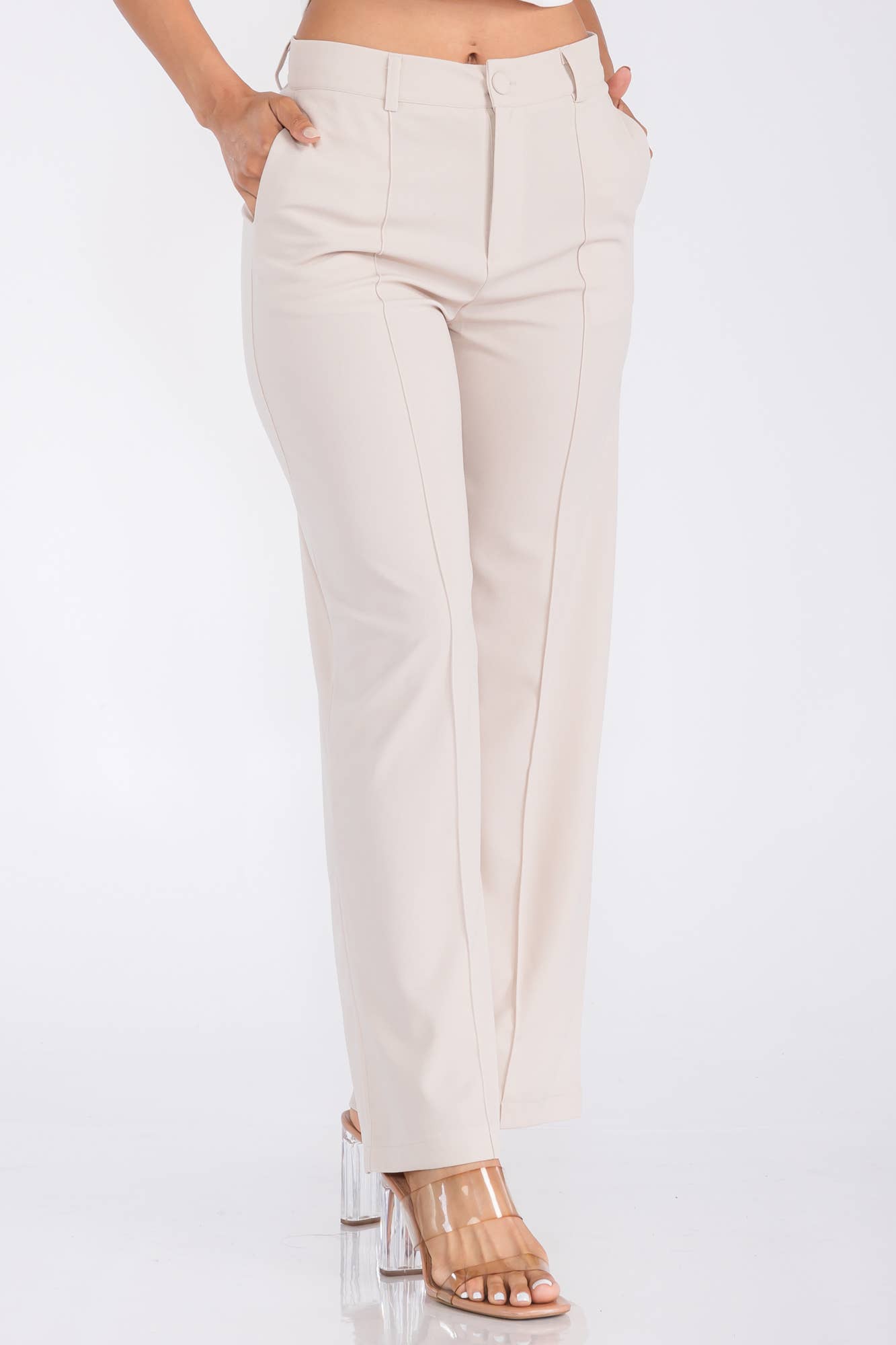 Fashion Space - Wholesale Pants - Women's - Women's Solid High Waist Formal Pants2