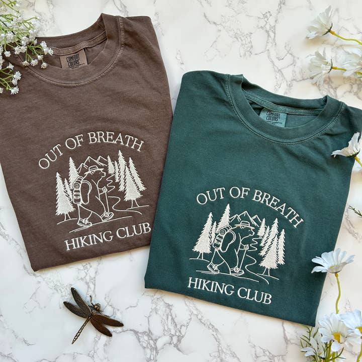 Plantiful Design Co - Wholesale T-Shirt - Women's - Embroidered Out of Breath Hiking Club Bear Tshirt