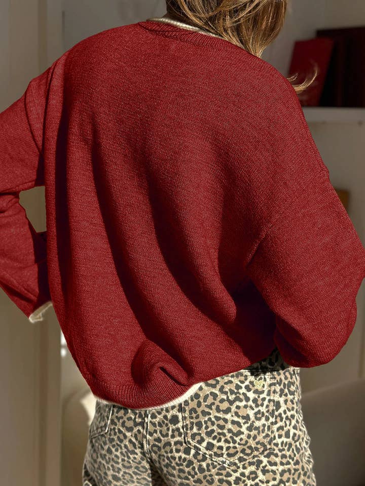 Suhkasana - Wholesale Knit Sweater - Women's - Leopard Bow Split Cuff Contrast Knit Sweater for Women4