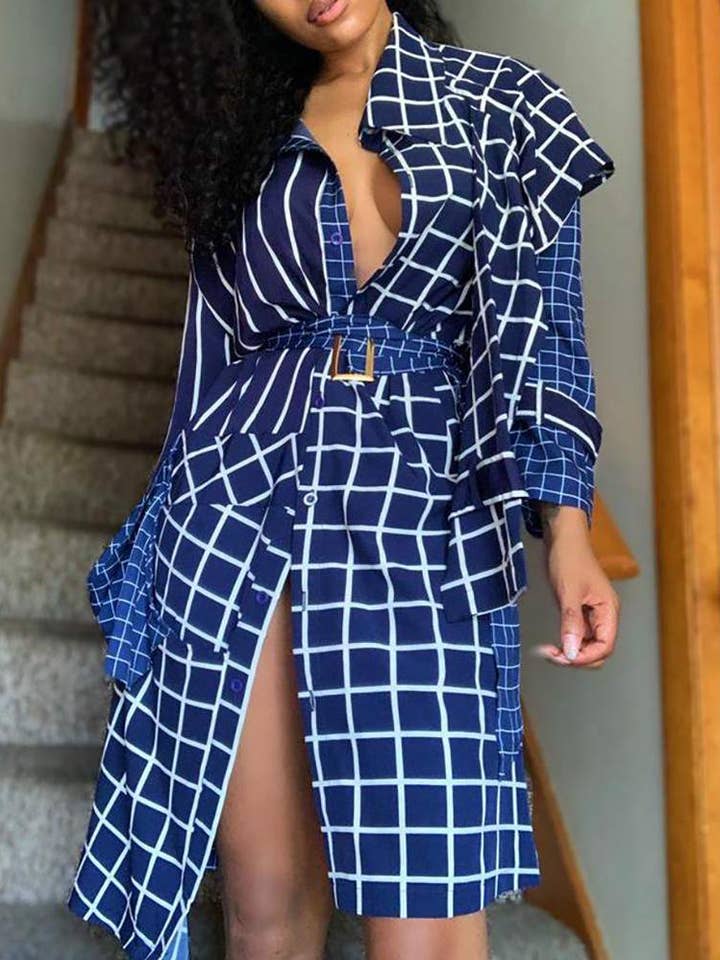 plaid print fake twopiece asymmetrical shirt dress for wholesale by Flarix