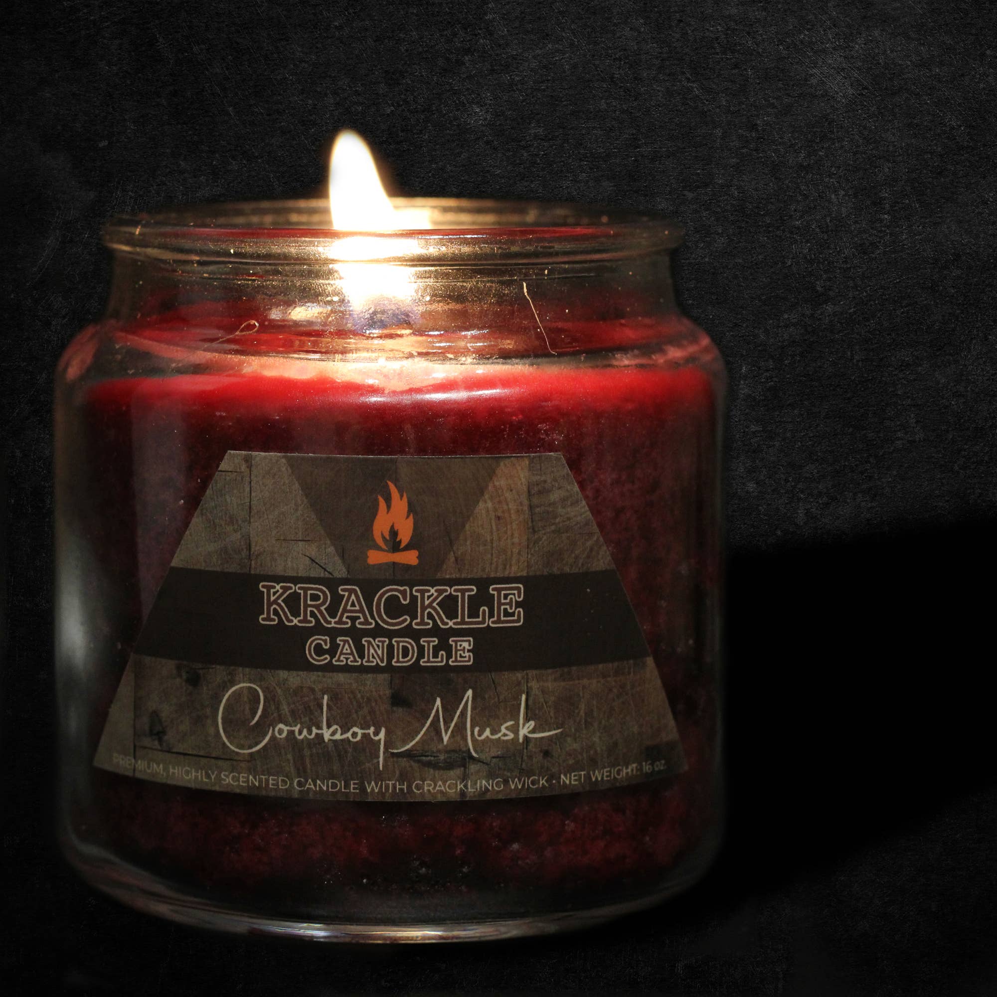 Krackle Candle - Wholesale Jar/Filled Candle - Cowboy Musk Krackle Candle - 16 oz1