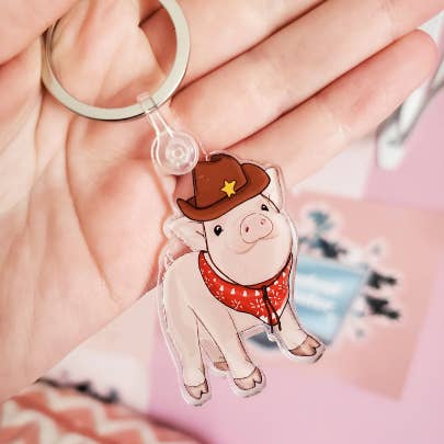 Cowboy Pig Keychain for wholesale by Claire L Designs
