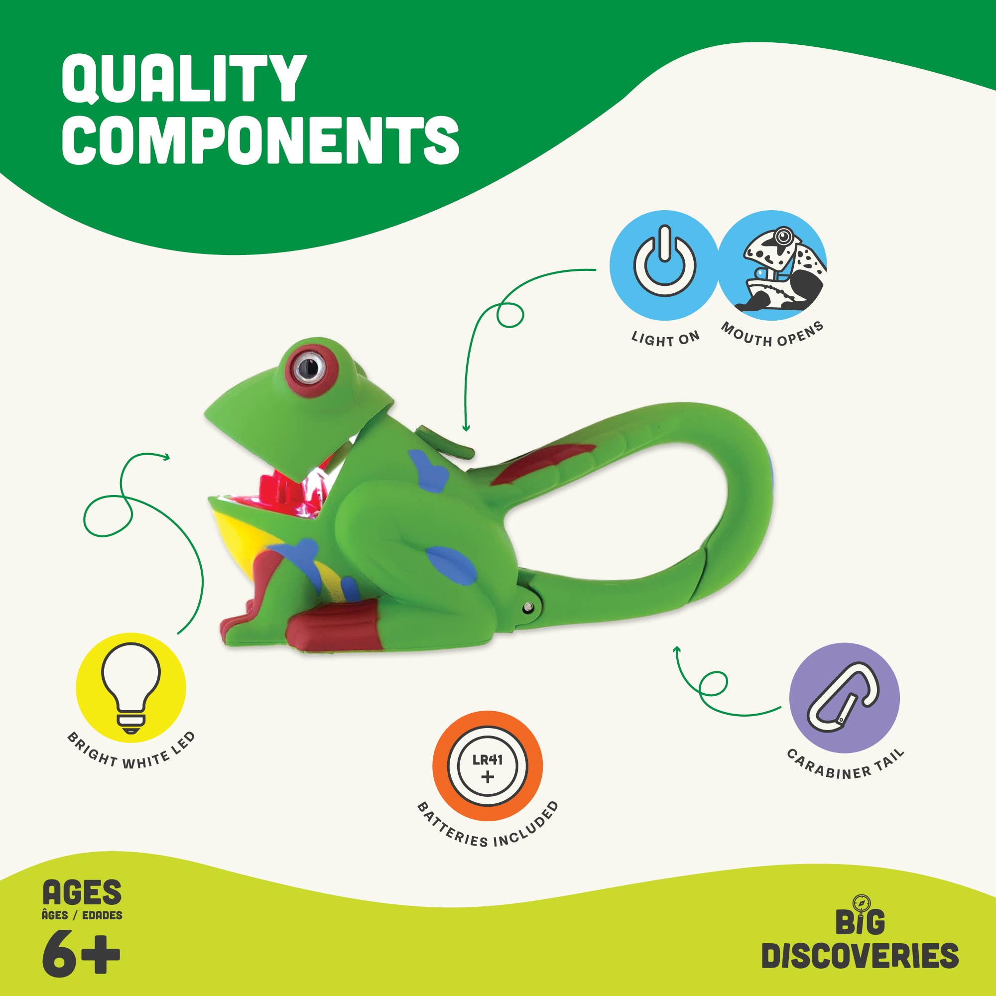 Big Discoveries / Sun Co. - Vendita all'ingrosso Giocattolo luminoso - Bambini e neonati - Torcia elettrica a moschettone LifeLight Animal - Rana verde6
