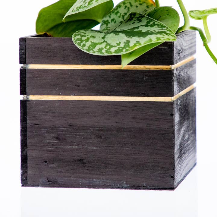 Macetas/contenedores de madera negros con rayas, 6 x 6 pulgadas, elegantes para venta al por mayor de UNIMIX FLORAL