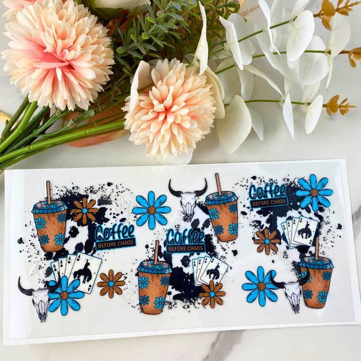 HKS Custom Designs - Wholesale Sticker - Coffee before Chaos | 16 oz UV DTF Wrap