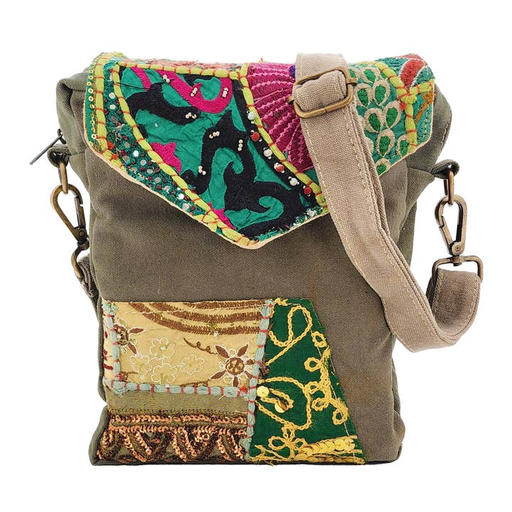 Vintage Addiction - Wholesale Crossbody Bag - Women's - Recycled Military Tent w/Vintage Fabric Crossbody