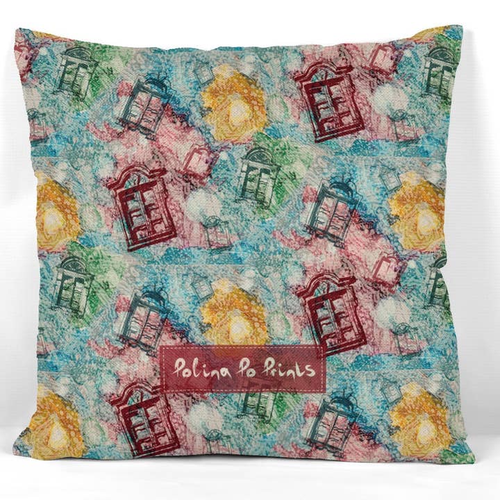 Old windows print on pillow cover. Sunny Days, Art Lover for wholesale by Polina Po Prints