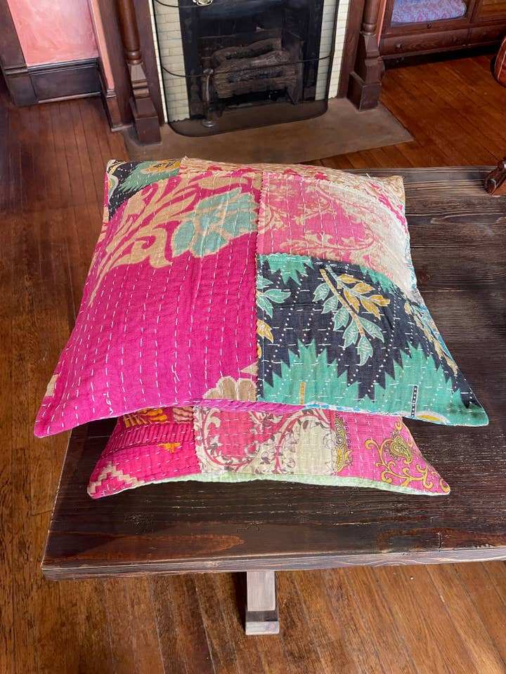 KANTHA PILLOW COVERS, Set of 2, 18 x 18 for wholesale by Shipphaus Mercantile