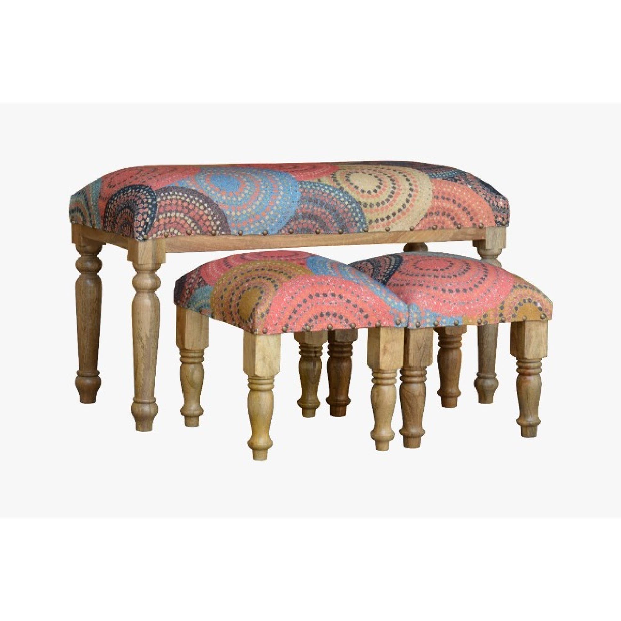 Multi 3 Piece Wood Bench And Stools Set Henna for wholesale on Faire0