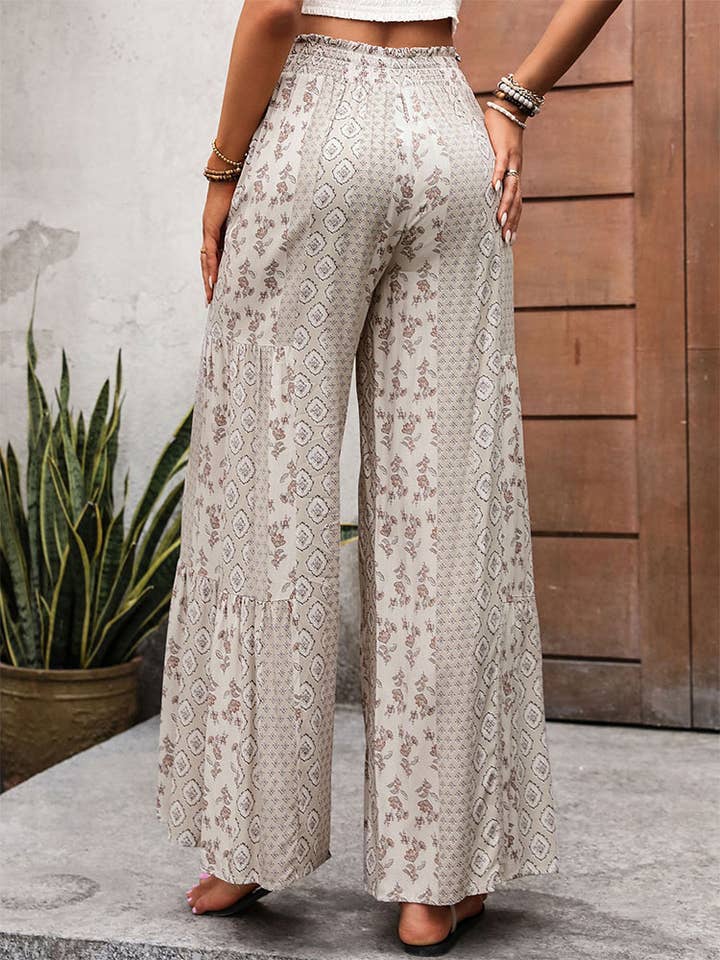 APRICOT LACE-UP PATCHWORK WIDE-LEG PANTS for wholesale on Faire