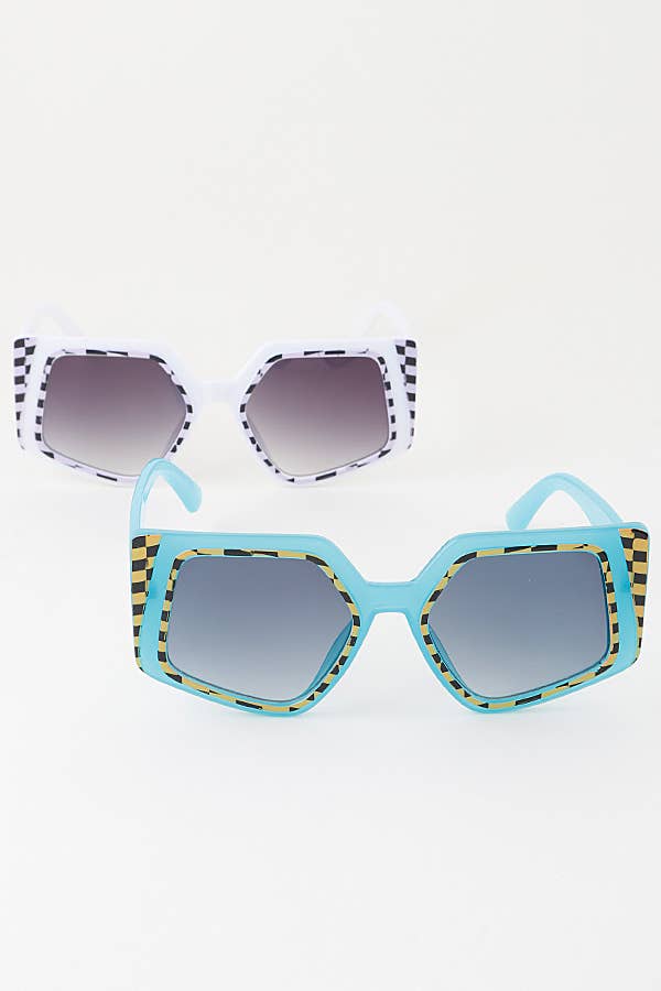 MULTICOLOR Double Checkered Geometric Sunglasses for wholesale on Faire