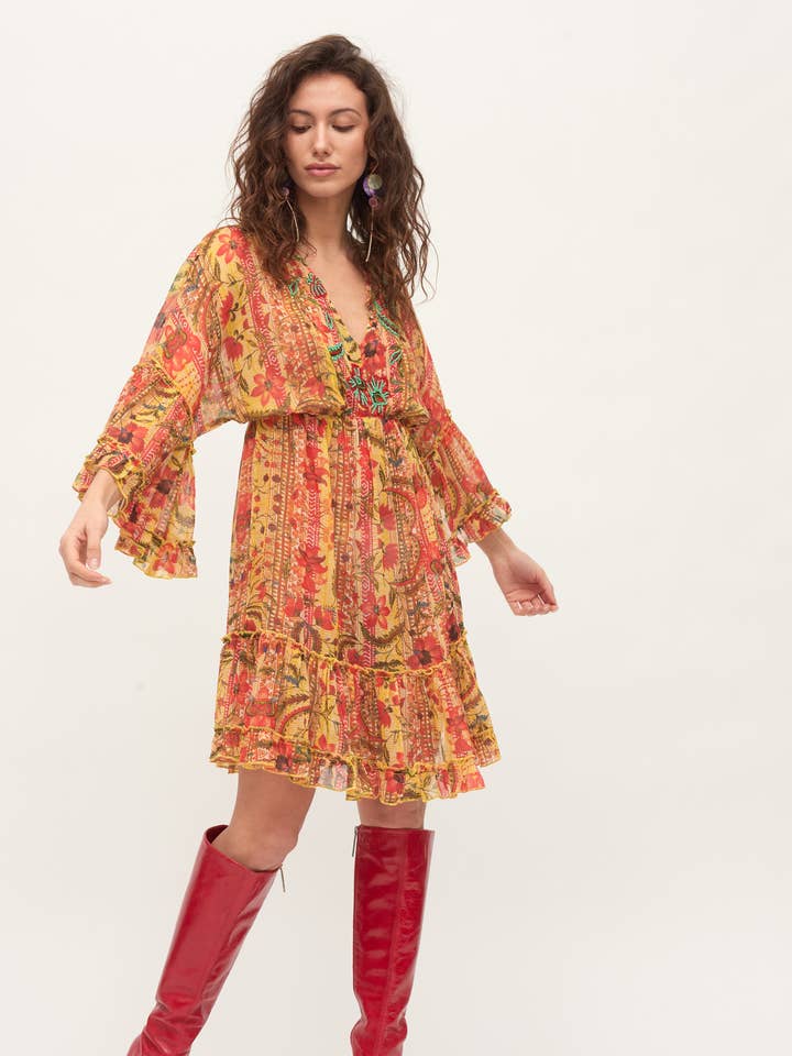 Women's short dress with floral print for wholesale by ANISA