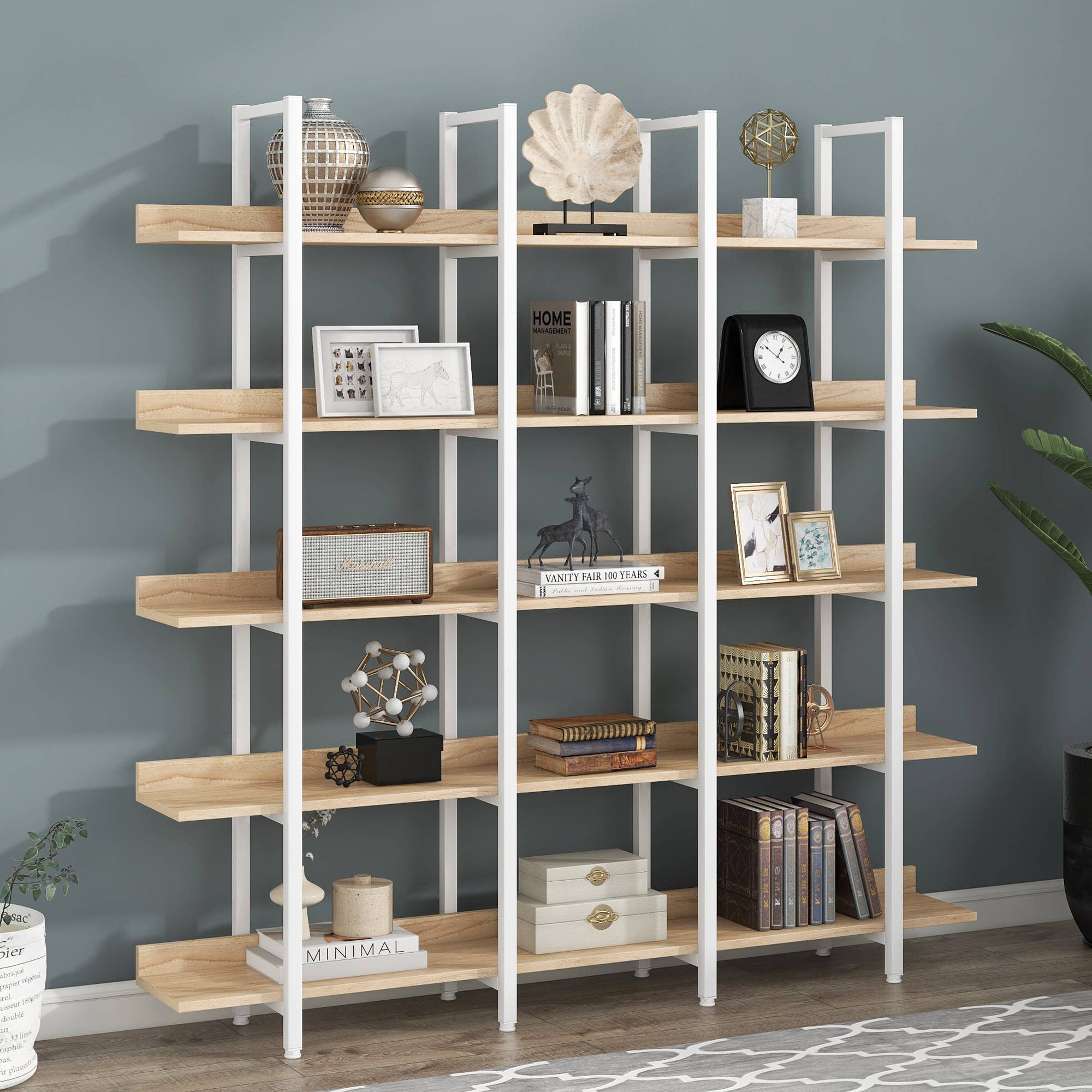 39F Inc. - Wholesale Bookcase - 5-Tier Industrial Bookcase Shelves Metal Frame,5 Colors1