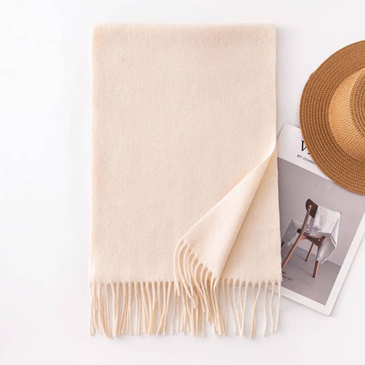 Unisex ensfarvet uldhalstørklæde med frynser for engroshandel hos Ekartini