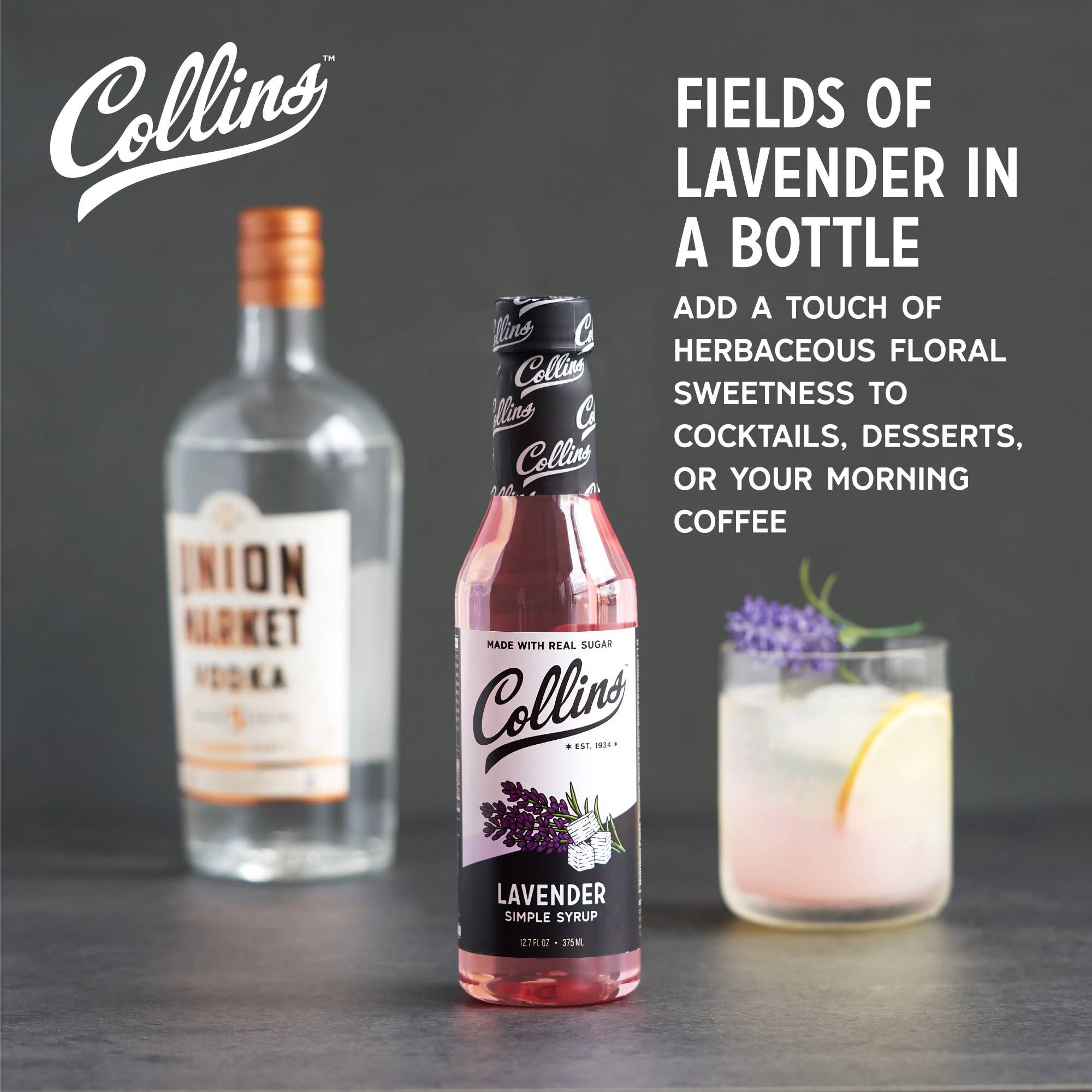 Collins - Wholesale Cocktail Mix/Syrup - Real Sugar Lavender Cocktail Simple Syrup 12.7 oz1