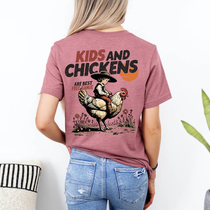 Kids and Chicken Are Best Free Range- Women's Front Back Tee for wholesale by Blue Moon Outfitters