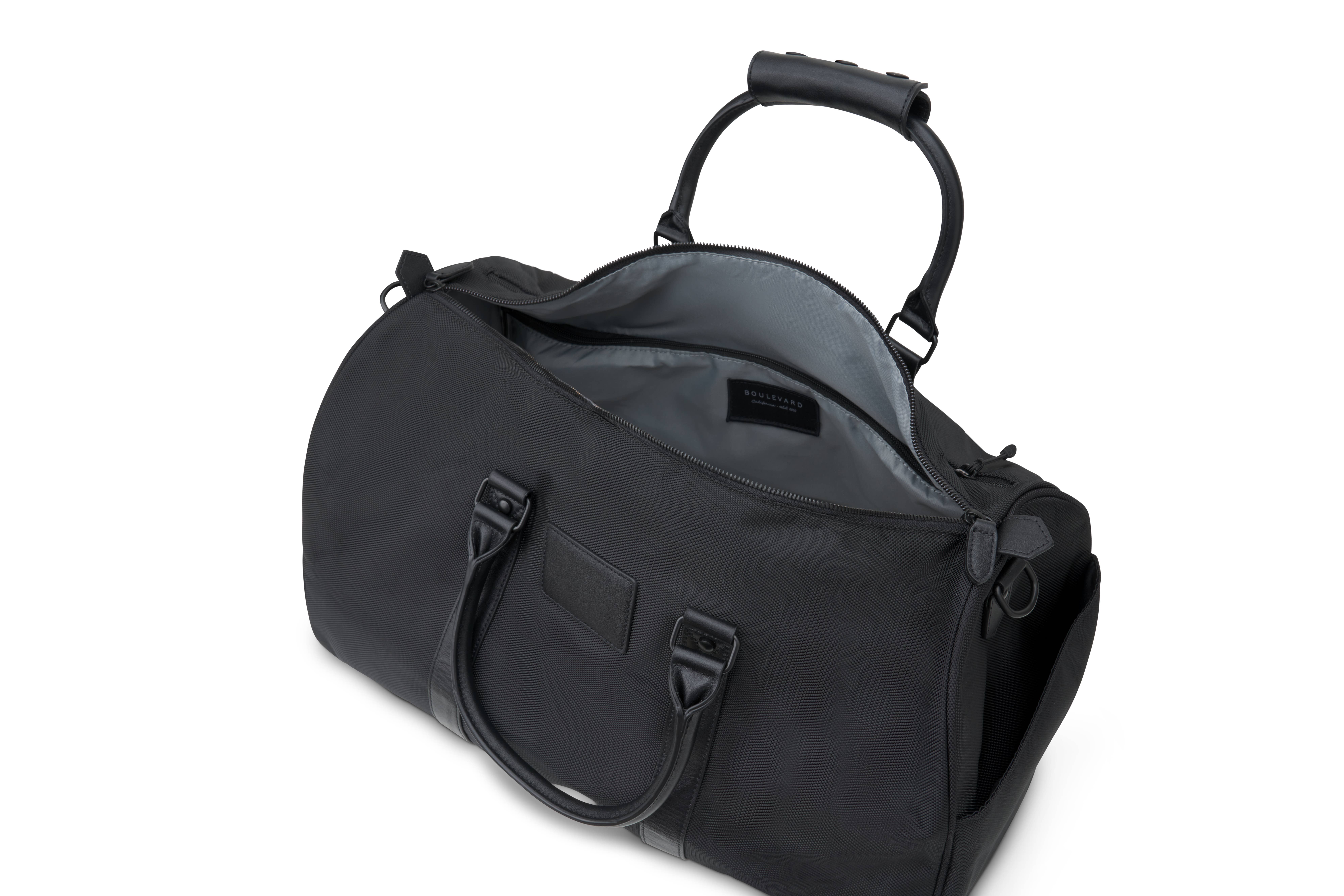 Boulevard - Wholesale Weekender Bag - Unisex - "Alex" Jet Nylon and Leather Duffle Bag (Personalizable)4