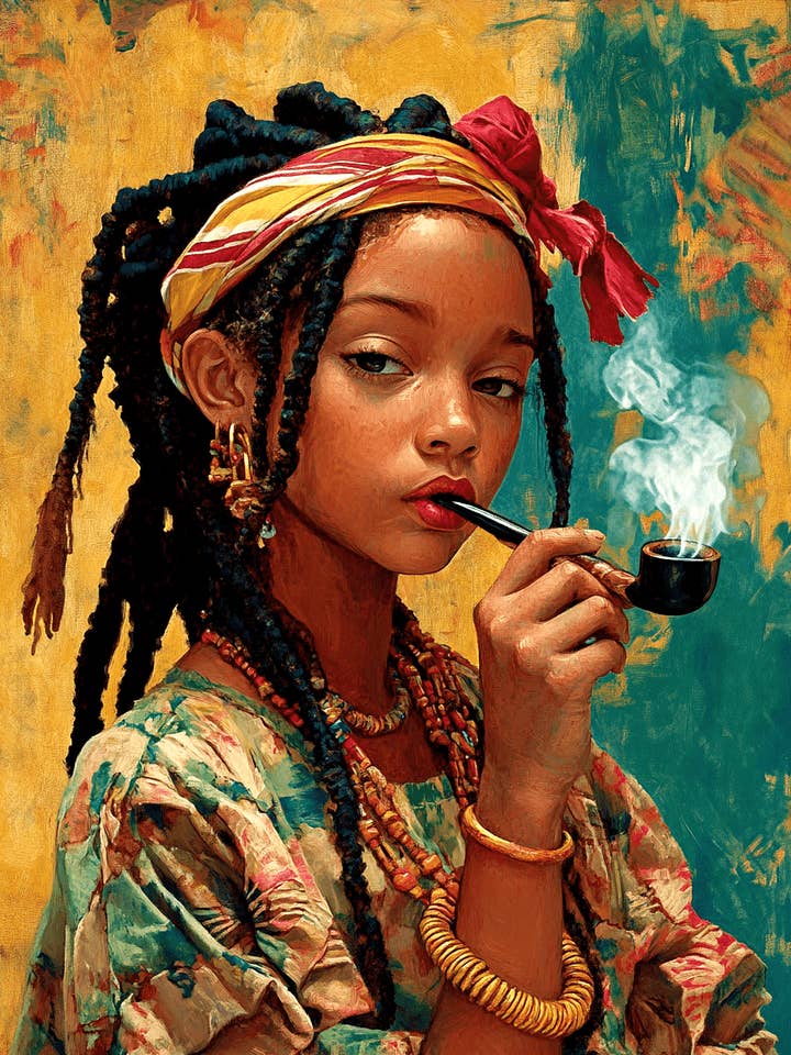 Rastafari Dame Roken - Marihuana Muurkunst Prints – 8″x10″ Kunstwerk voor 11″x14″ Lijst voor wholesale door Mowbi