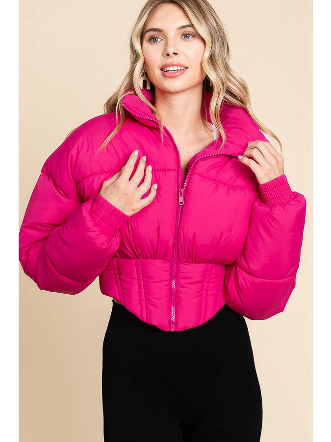 ANWND - Wholesale Puffer Jacket - Women's - 2456-HIGH NECKLINE FRONT ZIPPER CORSET PUFFER JACKET19