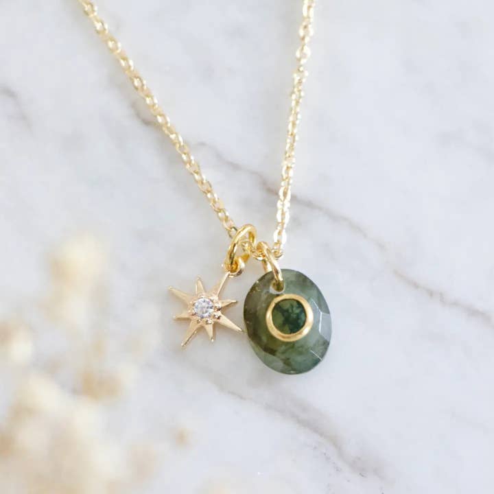 Mesa Blue - Vente Colliers à pendentif - Collier Étoile en Amazonite, Labradorite, Agate Mousse1