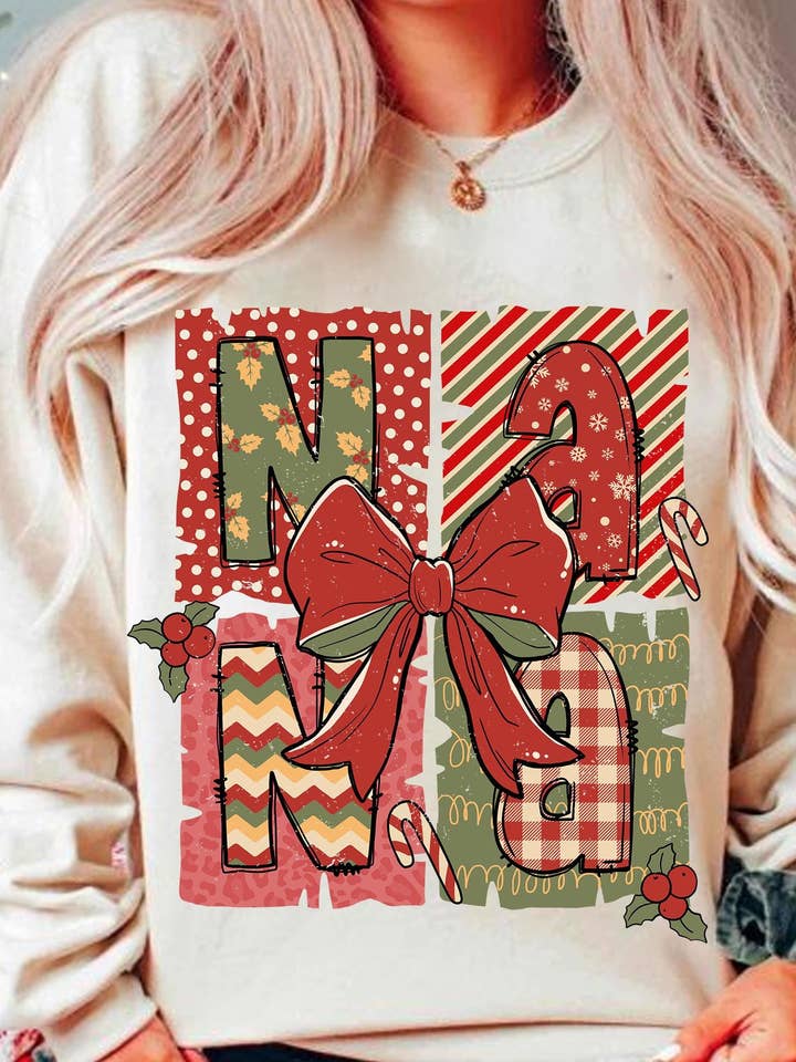 NVC Ecommerce LLC - Wholesale T-Shirt (Graphic) - Women's - Vintage Nana Christmas Sweatshirt, Merry Christmas Shirt