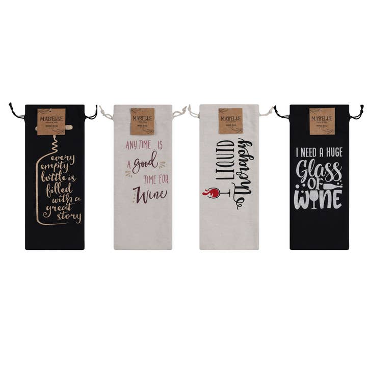 Sacs Cadeaux Réutilisables en Toile de Coton pour Bouteilles de Vin avec Citations pour la vente par Mabelle Home