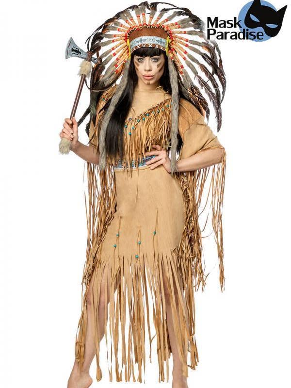 Native American Kostümset mit Kunstwildlederkleid und Federschmuck für den Großhandel von Mask Paradise (by Atixo)