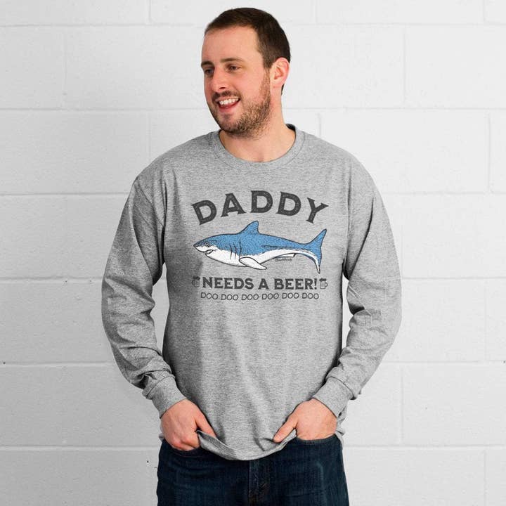 Gray Daddy Shark Needs a Beer T-Shirt for wholesale on Faire1