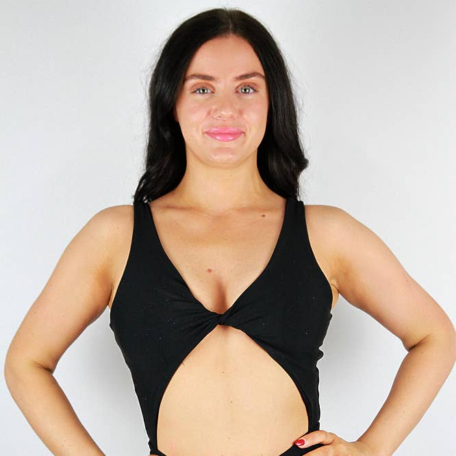 Body justaucorps noir mat à torsade pour la vente par Rarr Designs