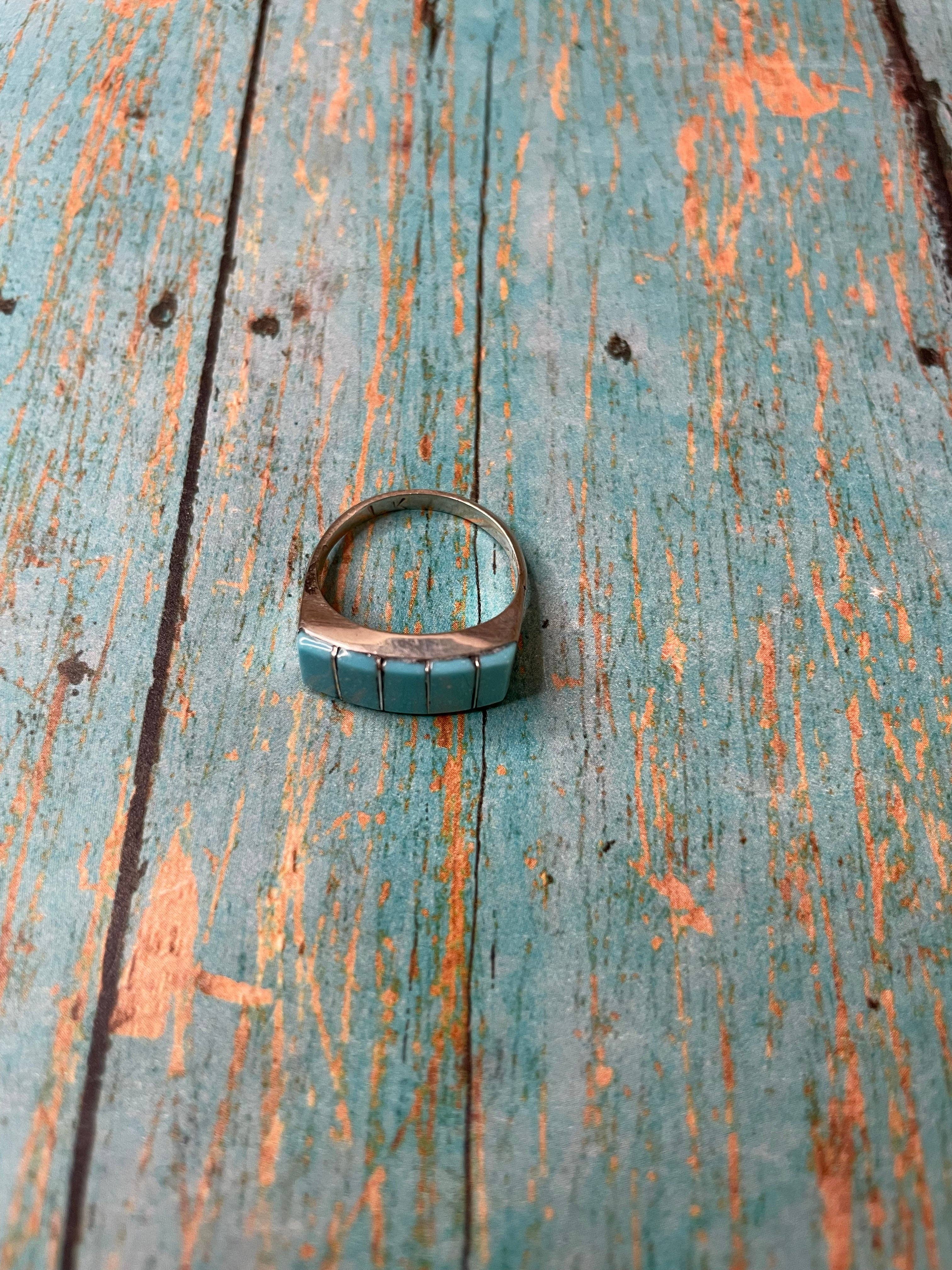 Nizhonitradersllc – Anel de cocktail/declaração por atacado – Anel Zuni 5 Stone Inlay Turquesa & Prata de 1ª Lei assinado1