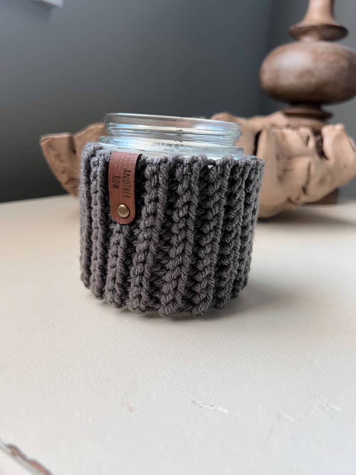 Small Crochet Candle Cozy - Grey for wholesale by Another Row