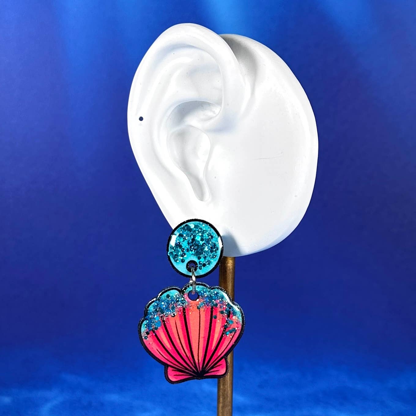 Sea Pixie Designs – wholesale Dangle earrings – Glitter Starfish & Shell Mismatch Dangle Earrings, Coastal2